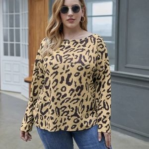Leopard Print Waffle Knit Top Oversized 6